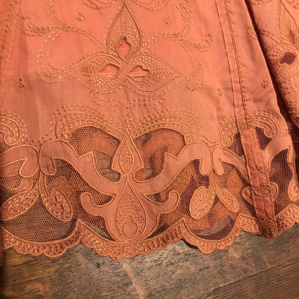 RARE Elie Tahari Peach Cotton Silk Skirt w/ Intricate Retro Bohemian Detailing - Picture 2 of 4
